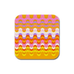 Dna Early Childhood Wave Chevron Rainbow Color Rubber Square Coaster (4 Pack)  by Alisyart