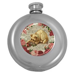 Vintage Kitten  Round Hip Flask (5 Oz) by Valentinaart