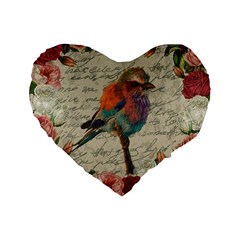 Vintage Bird Standard 16  Premium Flano Heart Shape Cushions by Valentinaart