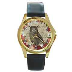 Vintage owl Round Gold Metal Watch