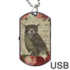 Vintage owl Dog Tag USB Flash (One Side)