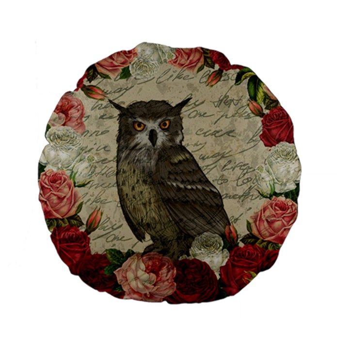 Vintage owl Standard 15  Premium Flano Round Cushions