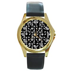 Seahorse pattern Round Gold Metal Watch