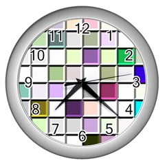 Color Tiles Abstract Mosaic Background Wall Clocks (silver) 