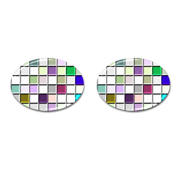 Color Tiles Abstract Mosaic Background Cufflinks (Oval)