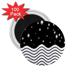 Black And White Waves And Stars Abstract Backdrop Clipart 2 25  Magnets (100 Pack)  by Simbadda
