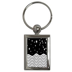 Black And White Waves And Stars Abstract Backdrop Clipart Key Chains (rectangle)  by Simbadda