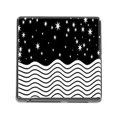 Black And White Waves And Stars Abstract Backdrop Clipart Memory Card Reader (square) by Simbadda