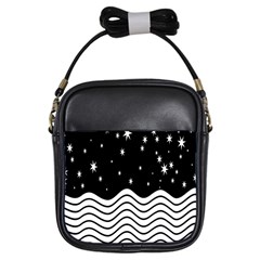 Black And White Waves And Stars Abstract Backdrop Clipart Girls Sling Bags by Simbadda