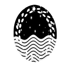 Black And White Waves And Stars Abstract Backdrop Clipart Oval Filigree Ornament (two Sides) by Simbadda