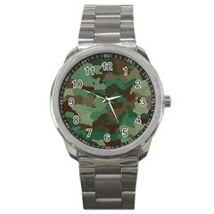 Camouflage Pattern A Completely Seamless Tile Able Background Design Sport Metal Watch by Simbadda