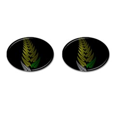 Drawing Of A Fractal Fern On Black Cufflinks (oval) by Simbadda