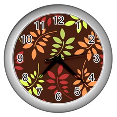 Leaves Wallpaper Pattern Seamless Autumn Colors Leaf Background Wall Clocks (silver) 