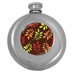 Leaves Wallpaper Pattern Seamless Autumn Colors Leaf Background Round Hip Flask (5 Oz)