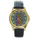 Sea Of Mermaids Round Gold Metal Watch Front