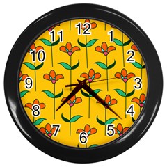 Small Flowers Pattern Floral Seamless Vector Wall Clocks (black)