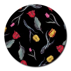 Colorful Tulip Wallpaper Pattern Background Pattern Wallpaper Round Mousepads by Simbadda