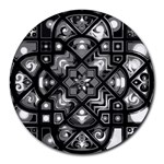Geometric Line Art Background In Black And White Round Mousepads Front