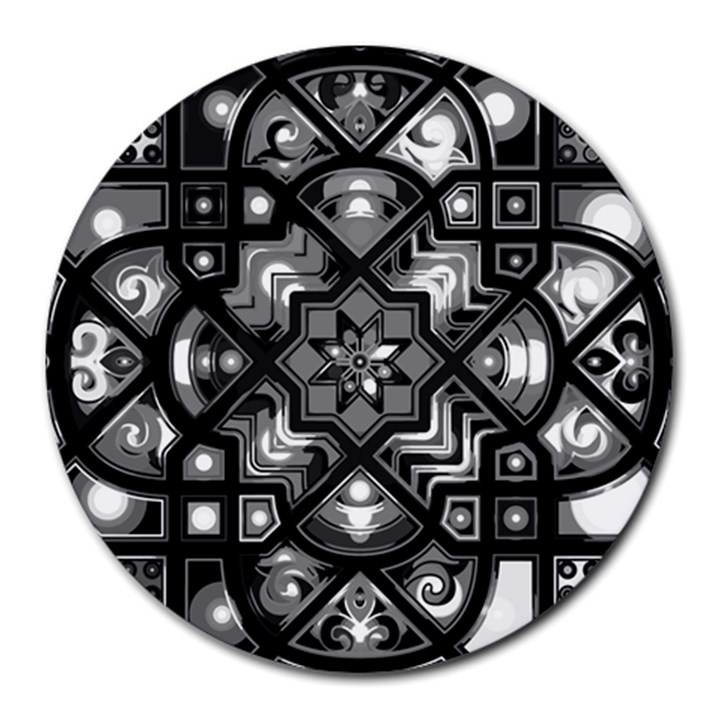 Geometric Line Art Background In Black And White Round Mousepads