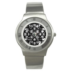 Geometric Line Art Background In Black And White Stainless Steel Watch