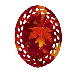 Autumn Leaves Fall Maple Ornament (oval Filigree) by Simbadda