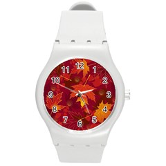 Autumn Leaves Fall Maple Round Plastic Sport Watch (M)