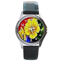 Beautiful Fractal Flower In 3d Glass Frame Round Metal Watch