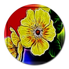 Beautiful Fractal Flower In 3d Glass Frame Round Mousepads by Simbadda