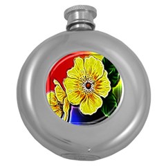 Beautiful Fractal Flower In 3d Glass Frame Round Hip Flask (5 Oz)