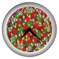 Star Abstract Multicoloured Stars Background Pattern Wall Clocks (silver) 