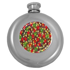 Star Abstract Multicoloured Stars Background Pattern Round Hip Flask (5 Oz)