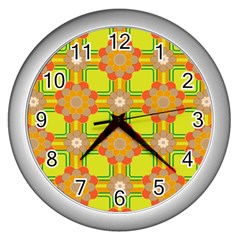 Floral Pattern Wallpaper Background Beautiful Colorful Wall Clocks (silver) 