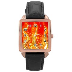 Fire Flames Abstract Background Rose Gold Leather Watch  by Simbadda
