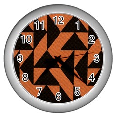 Brown Triangles Background Wall Clocks (silver) 