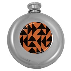Brown Triangles Background Round Hip Flask (5 Oz) by Simbadda