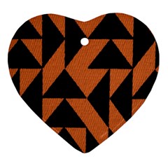 Brown Triangles Background Heart Ornament (two Sides) by Simbadda