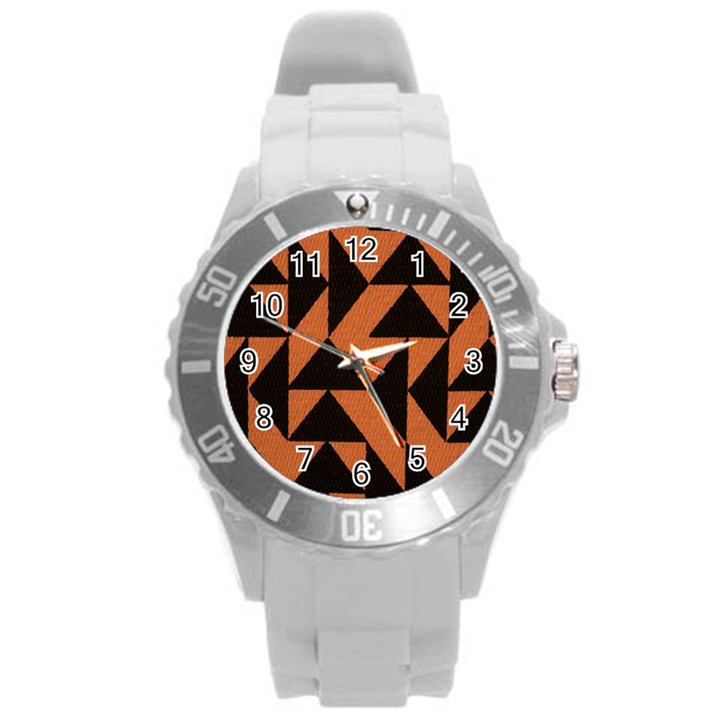 Brown Triangles Background Round Plastic Sport Watch (L)