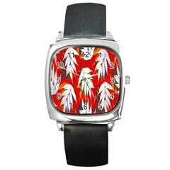 Leaves Pattern Background Pattern Square Metal Watch by Simbadda