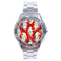 Leaves Pattern Background Pattern Stainless Steel Analogue Watch by Simbadda