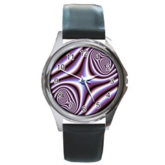 Fractal Background With Curves Created From Checkboard Round Metal Watch