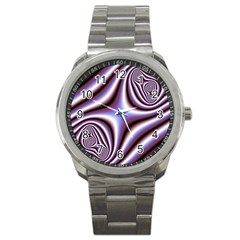 Fractal Background With Curves Created From Checkboard Sport Metal Watch