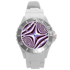 Fractal Background With Curves Created From Checkboard Round Plastic Sport Watch (L)