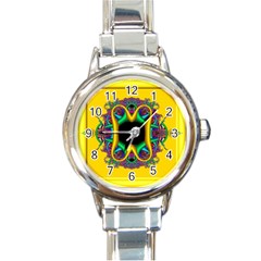 Fractal Rings In 3d Glass Frame Round Italian Charm Watch by Simbadda