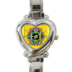 Fractal Rings In 3d Glass Frame Heart Italian Charm Watch by Simbadda