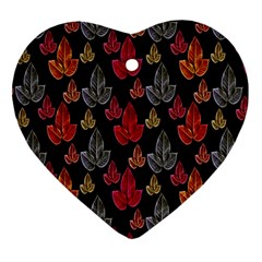 Leaves Pattern Background Heart Ornament (two Sides) by Simbadda