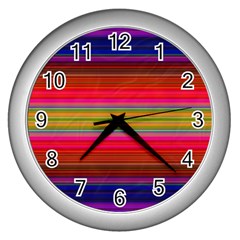 Fiestal Stripe Bright Colorful Neon Stripes Background Wall Clocks (silver) 