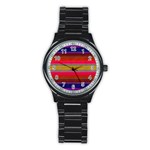 Fiestal Stripe Bright Colorful Neon Stripes Background Stainless Steel Round Watch Front