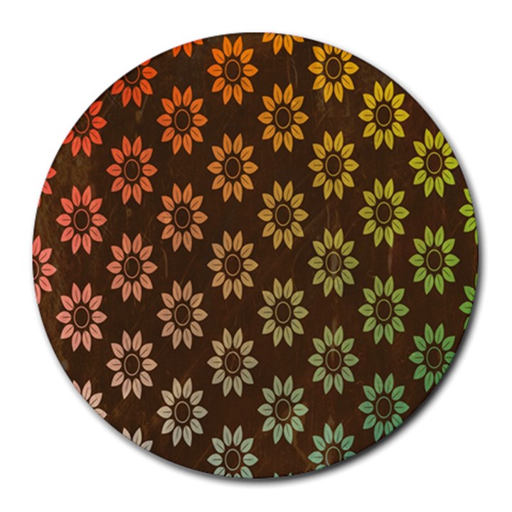 Grunge Brown Flower Background Pattern Round Mousepads