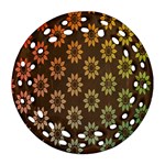 Grunge Brown Flower Background Pattern Round Filigree Ornament (Two Sides) Back