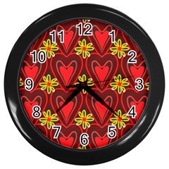 Digitally Created Seamless Love Heart Pattern Tile Wall Clocks (black) by Simbadda